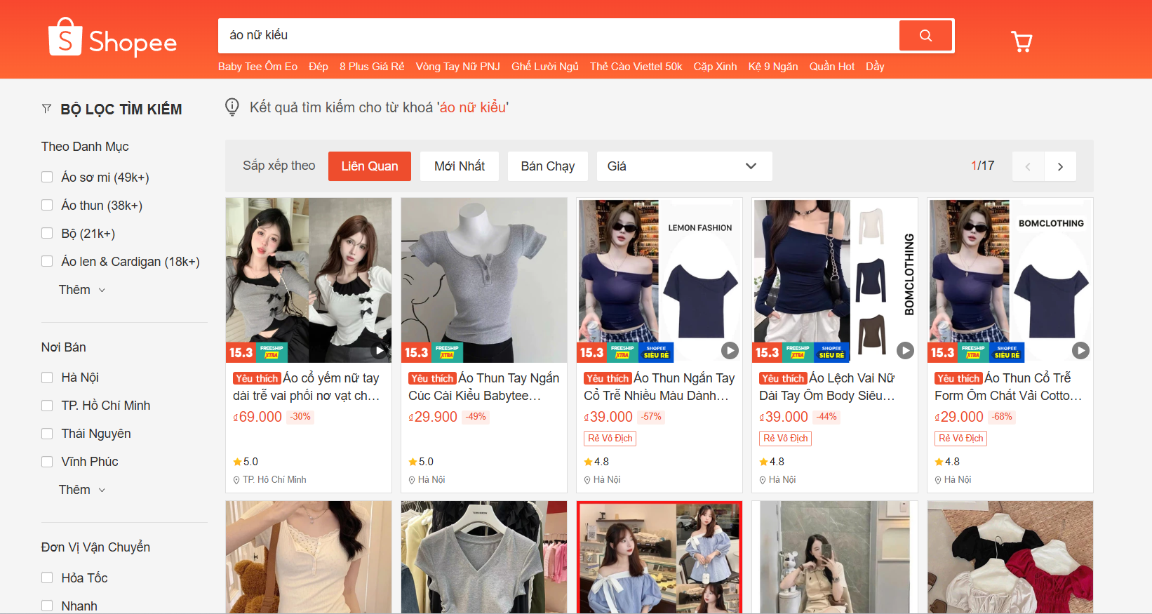 các từ khóa được xếp top tìm kiếm đều là các shop uy tín có nhiều lượt tương tác, theo dõi