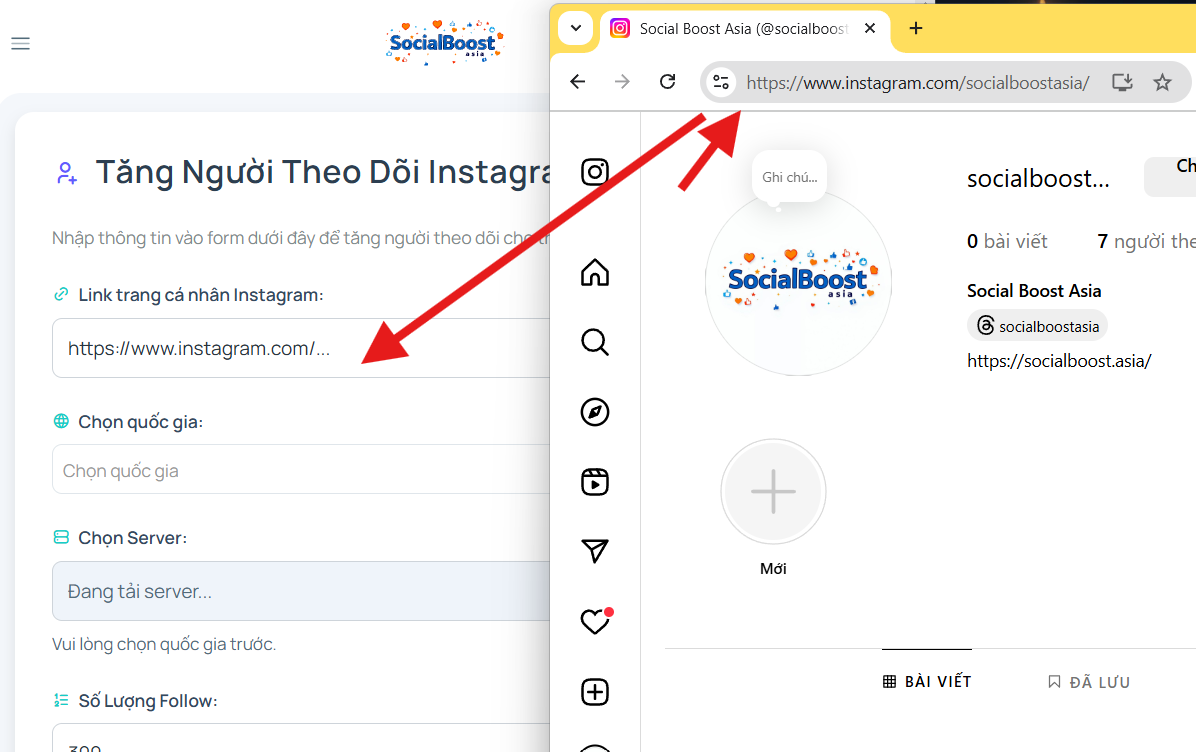 Bước 2: Nhập link Instagram