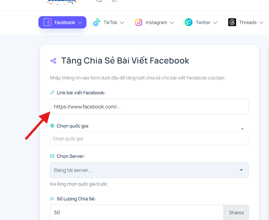 Bước 2: Nhập link bài viết Facebook