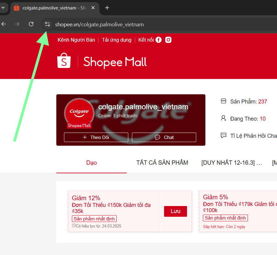 Bước 2: Nhập link shop Shopee