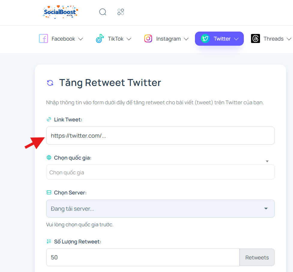 Bước 2: Nhập link tweet