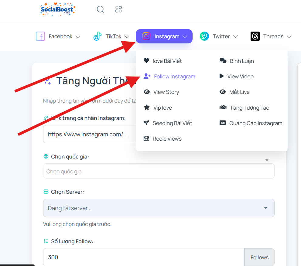 Bước 1: Truy cập trang dịch vụ