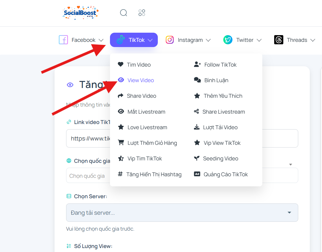 Bước 1: Truy cập trang dịch vụ tăng view TikTok