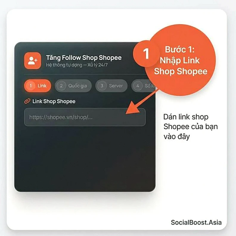 Bước 1 hướng dẫn tăng follow Shopee nhập link shop