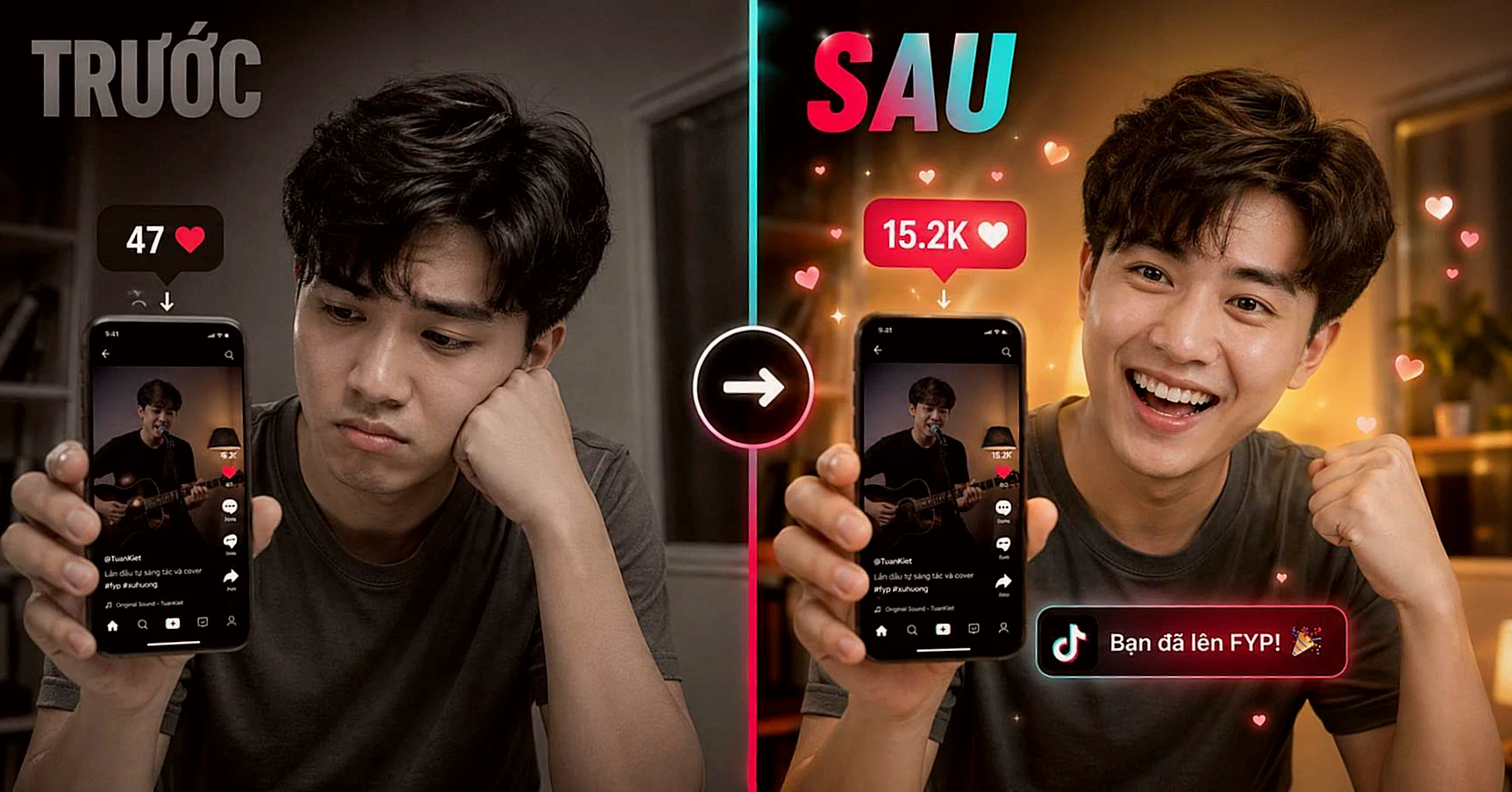 So Sánh Trước Và Sau Khi Tăng Tim TikTok - Minh Họa Kết Quả