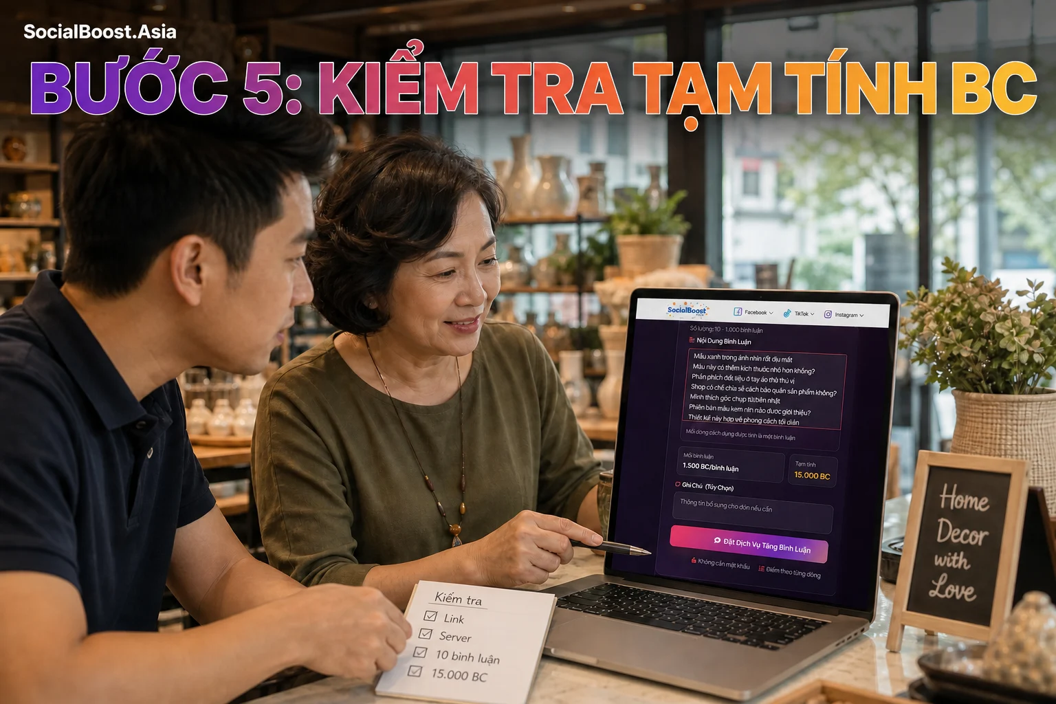 Kiểm tra tổng tạm tính trước khi đặt tăng bình luận Instagram