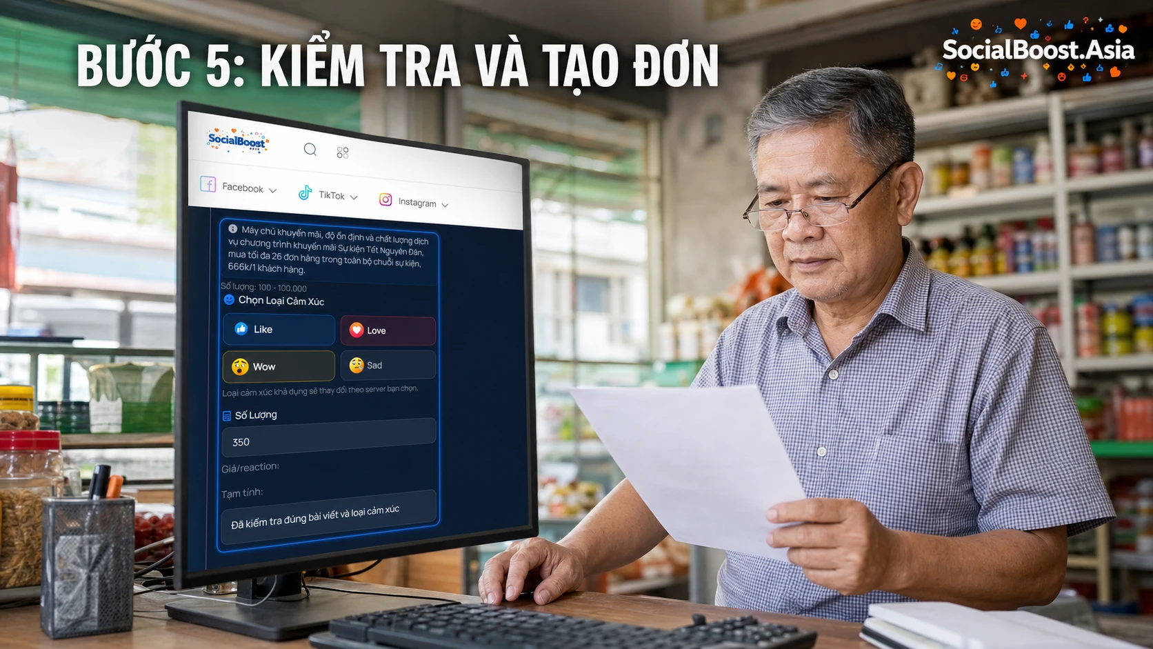 Hướng dẫn tăng reaction Facebook bước kiểm tra thông tin trước khi tạo đơn