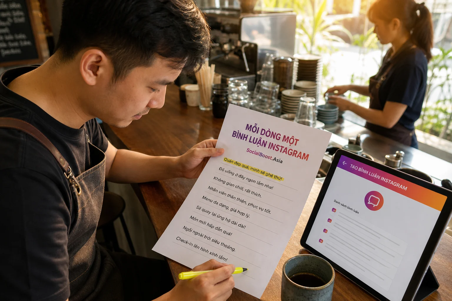 Người quản lý nội dung soạn mỗi dòng một bình luận Instagram