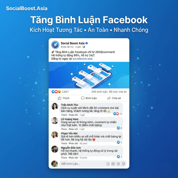 Dịch vụ tăng bình luận Facebook - SocialBoost Asia giúp buff cmt fb nhanh chóng