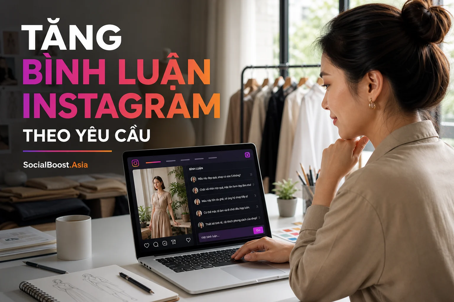 Người bán hàng chuẩn bị nội dung tăng bình luận Instagram theo yêu cầu