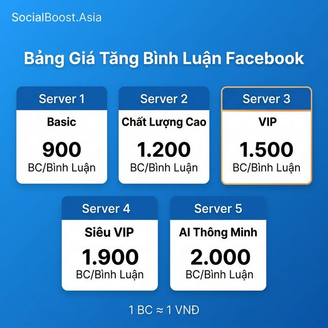 Bảng giá dịch vụ tăng cmt Facebook - SocialBoost Asia cập nhật 2026