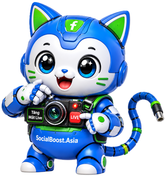 Robot mèo Social Boost Asia cho dịch vụ tăng mắt livestream Facebook