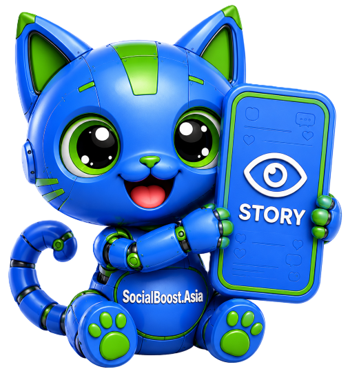 Robot mèo mascot tăng view Story Facebook của Social Boost Asia