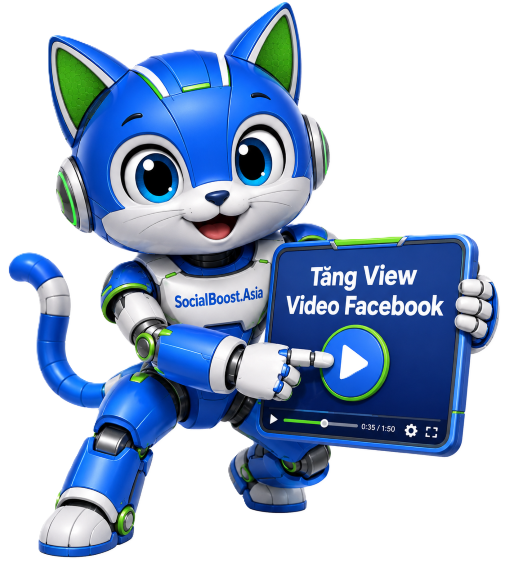 Robot mèo mascot tăng view video Facebook của Social Boost Asia