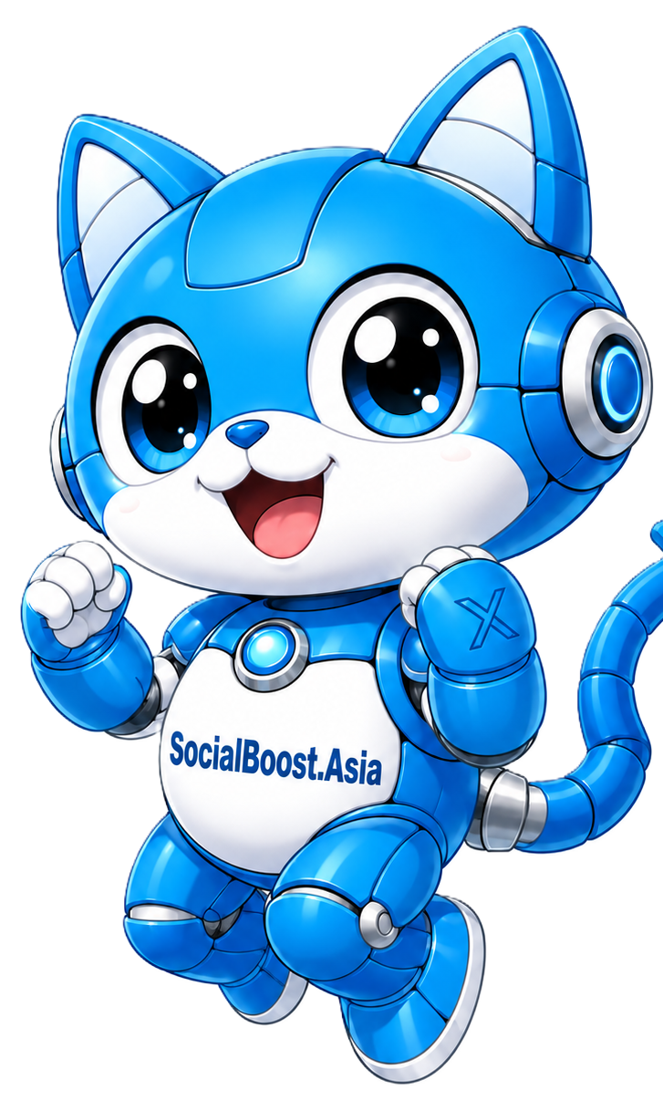 Robot mèo Social Boost Asia minh họa dịch vụ tăng Retweet Twitter và Repost X