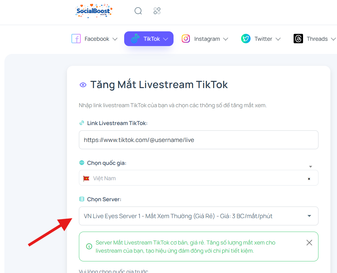 Chọn server