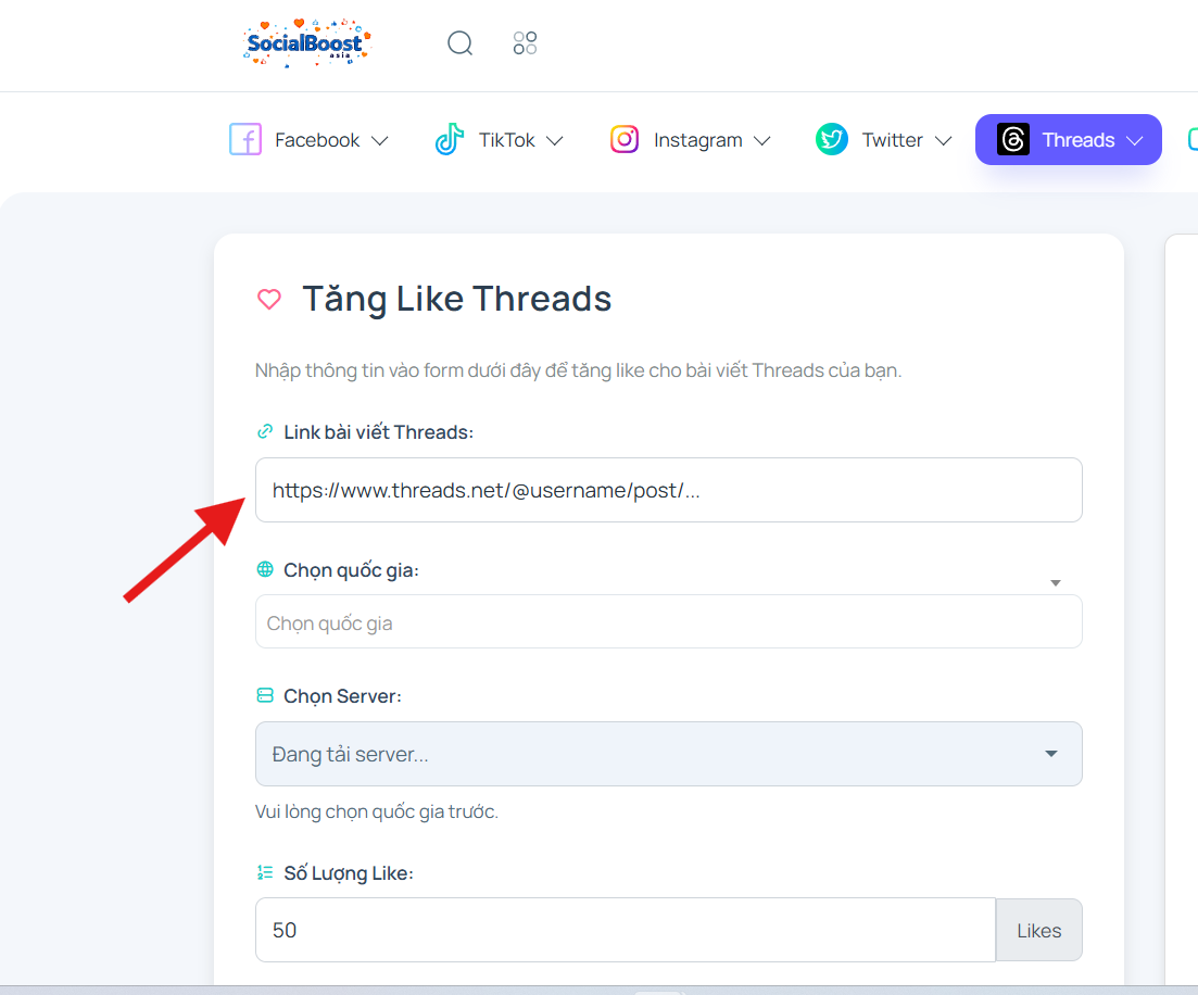 Bước 2 Nhập link bài viết Threads