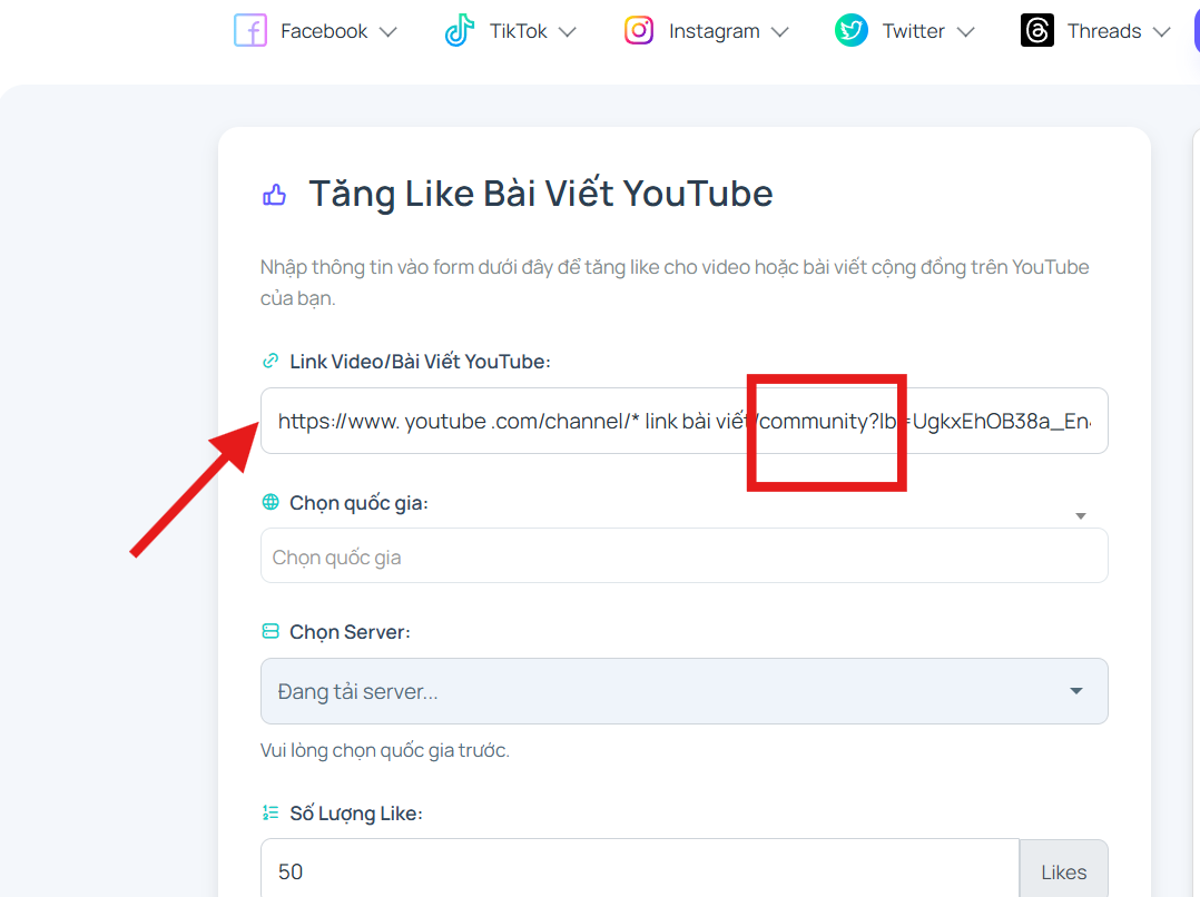 Bước 2: Nhập link bài viết YouTube