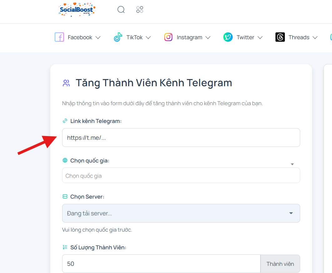 Bước 2: Nhập link kênh Telegram