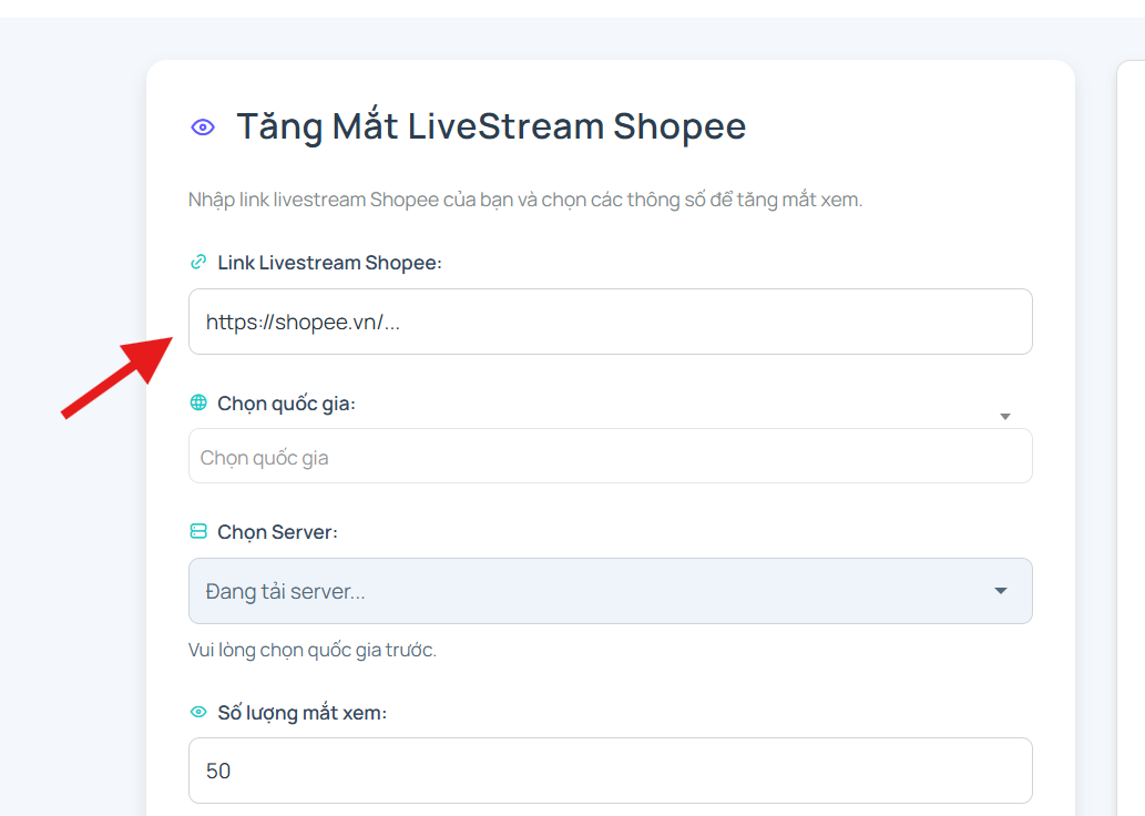 Bước 2 Nhập link livestream Shopee