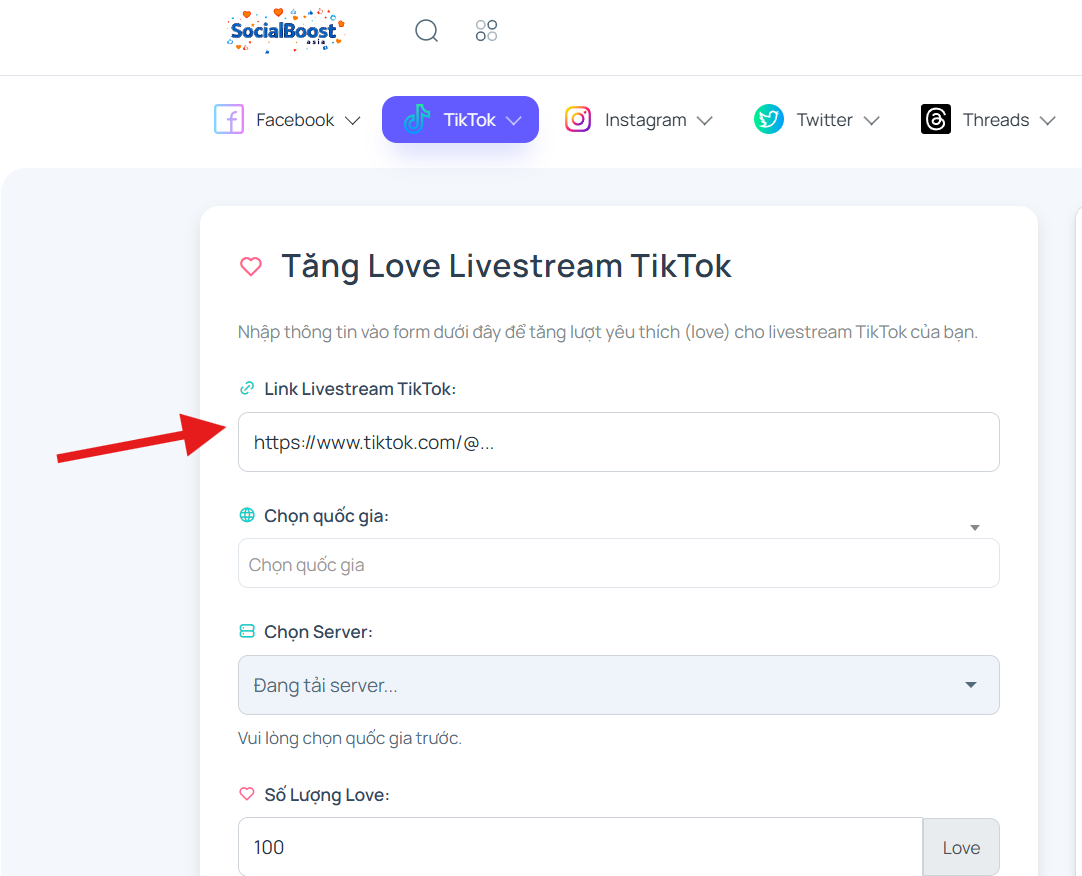 Bước 2: Nhập link livestream TikTok