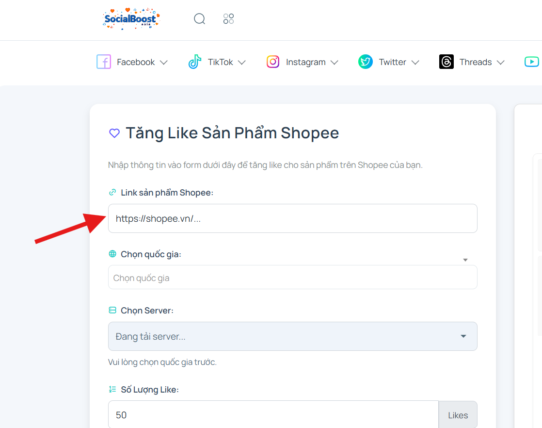 Bước 2: Nhập link sản phẩm Shopee