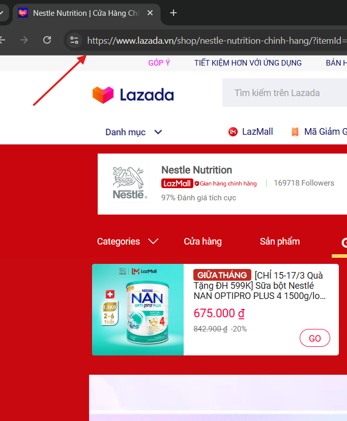 Bước 2: Nhập link shop Lazada