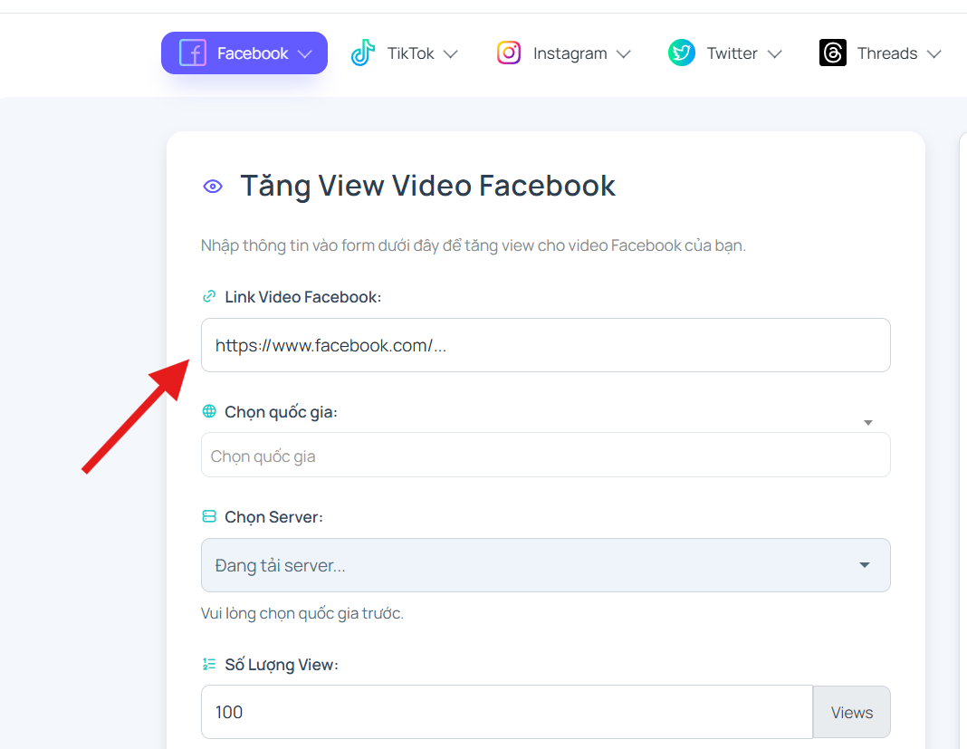 Bước 2: Nhập link video Facebook