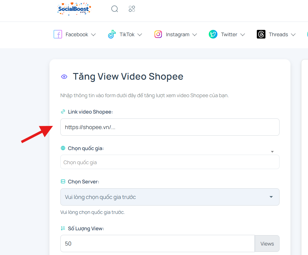 Bước 2: Nhập link video Shopee