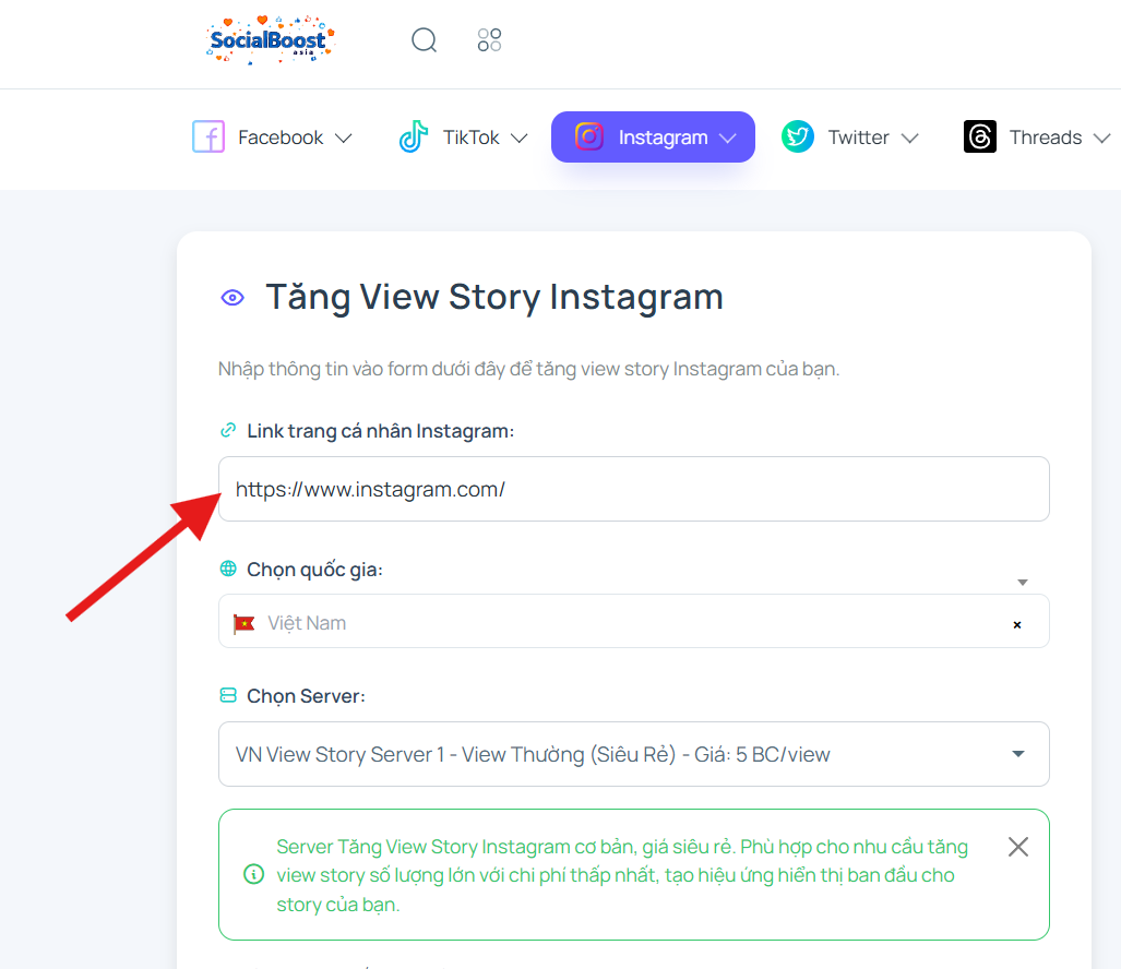 Bước 2 Nhập tên người dùng Instagram