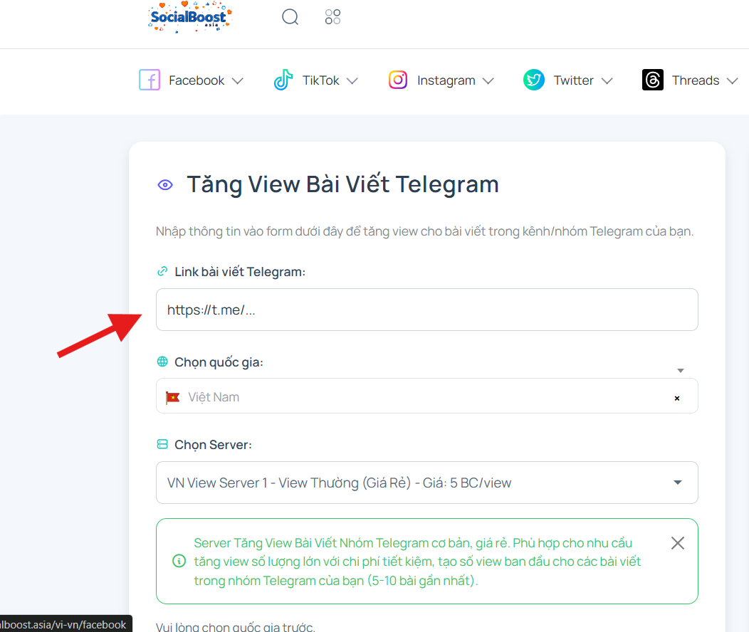 Bước 2: Nhập link bài viết