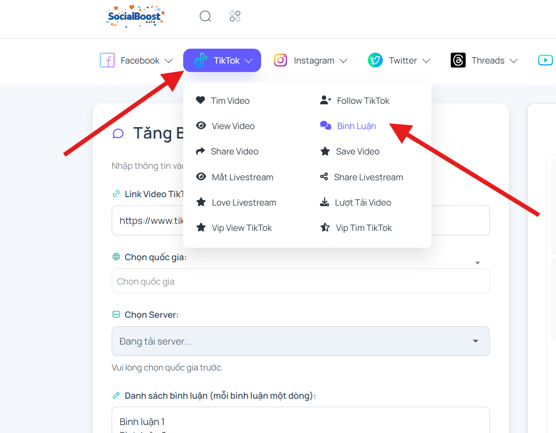Bước 1: Truy cập trang dịch vụ