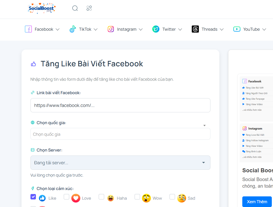 Bước 1: Truy cập trang dịch vụ