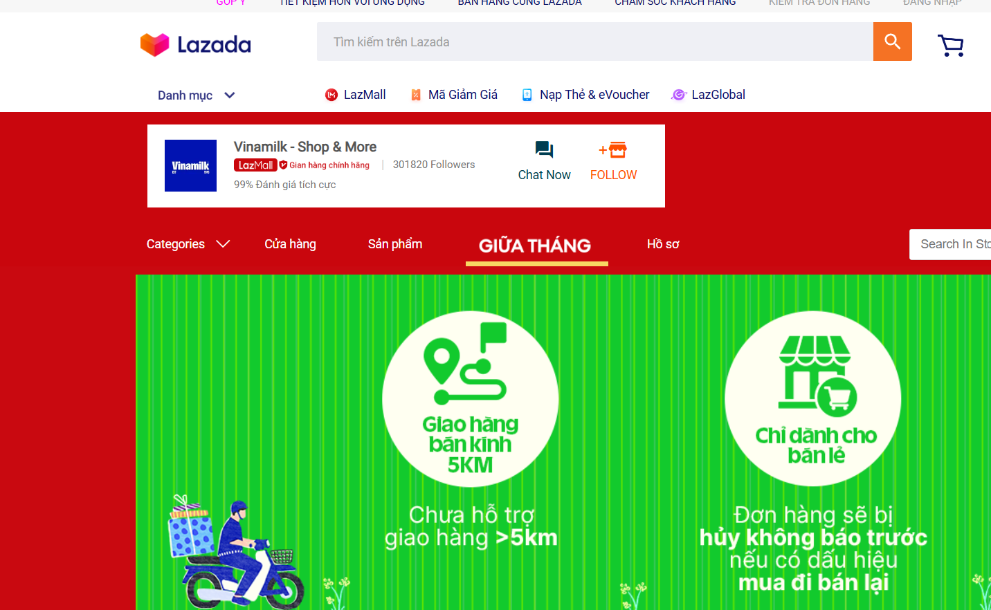 Trang bán hàng mall của vinamil được tối ưu đầy đủ