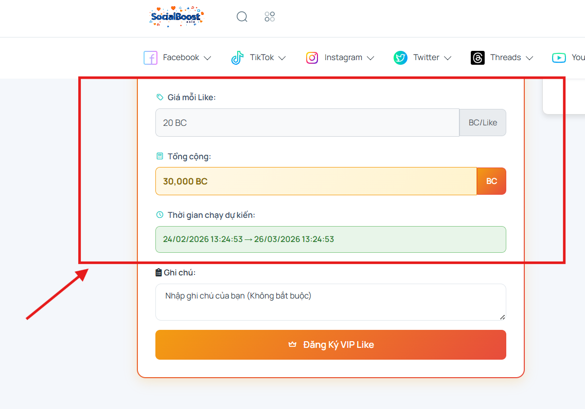 Bước 6: Kiểm tra tổng chi phí và nhấn Đăng Ký