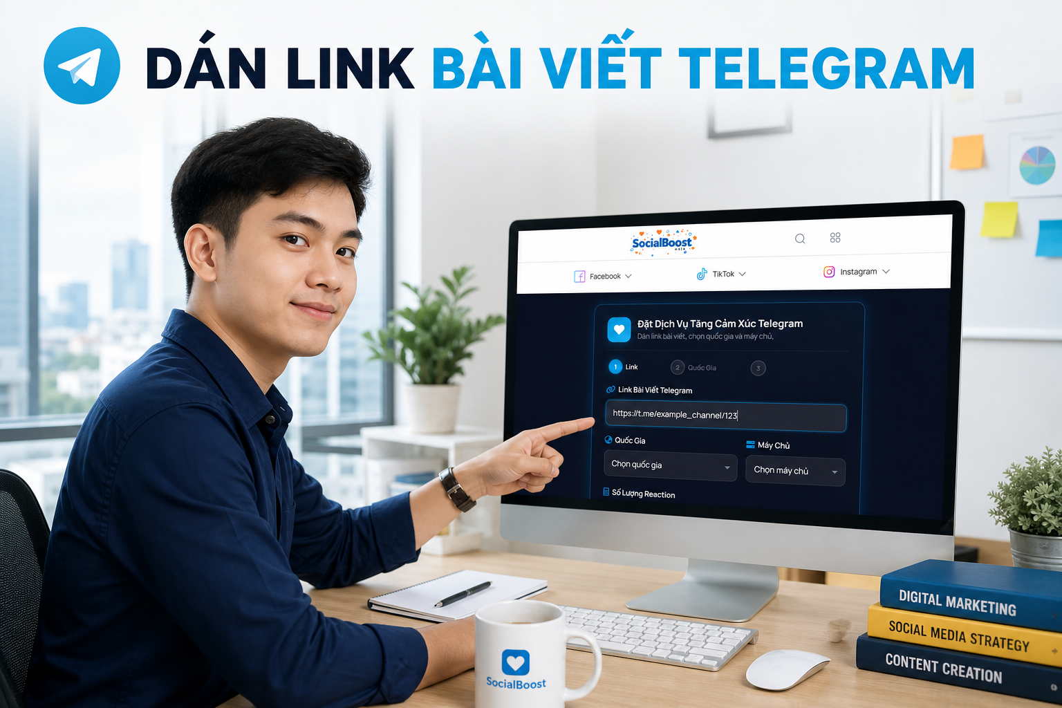 Dán link bài viết để tăng cảm xúc Telegram trên Social Boost Asia