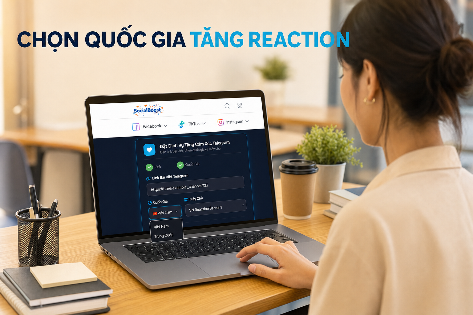 Chọn quốc gia cho dịch vụ tăng reaction Telegram