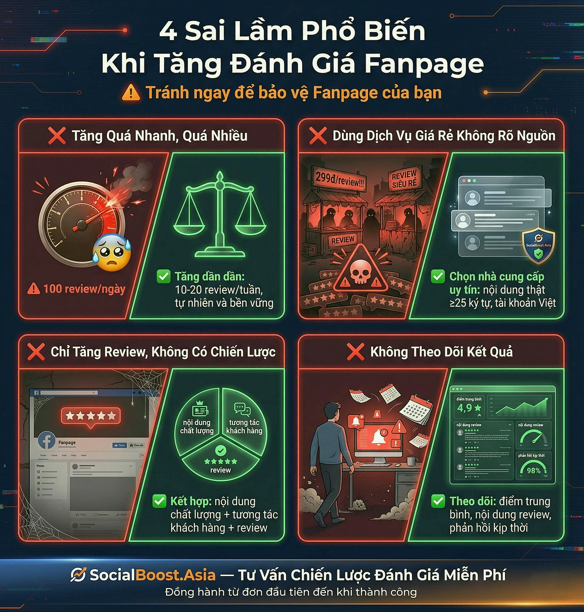 4 sai lầm phổ biến khi tăng đánh giá Fanpage Facebook - Cảnh báo và cách tránh