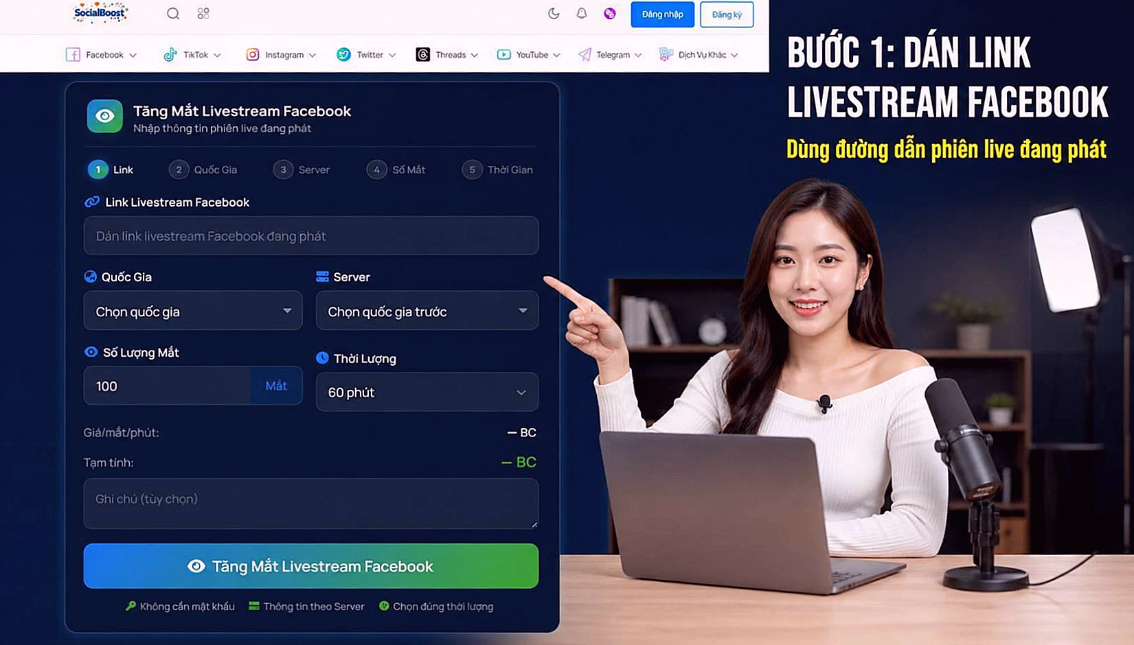 Bước 1 sao chép đường dẫn để tăng mắt livestream Facebook