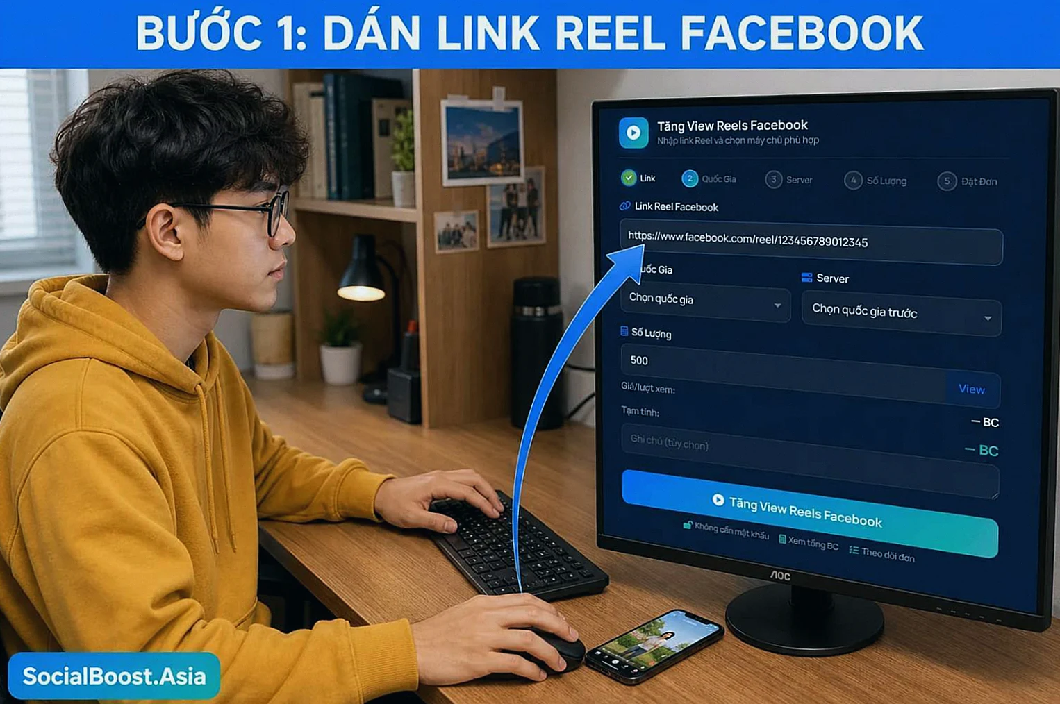 Bước 1: Dán Đúng Link Reel Facebook khi tăng view Reels Facebook