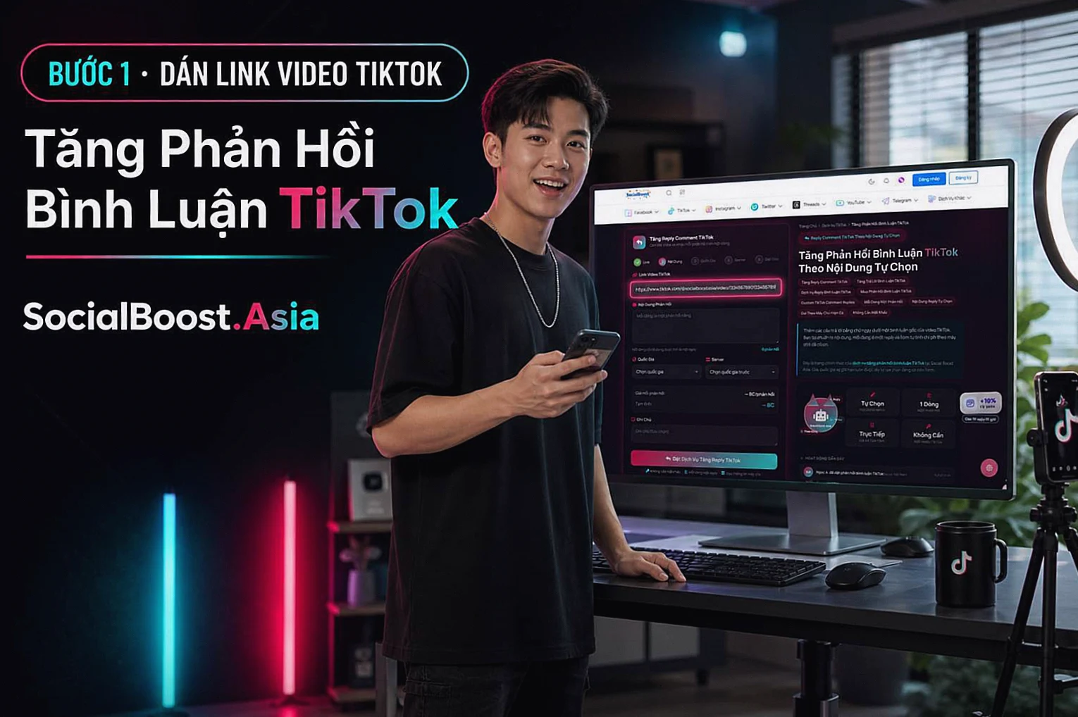 Dán link video để tăng phản hồi bình luận TikTok tại Social Boost Asia