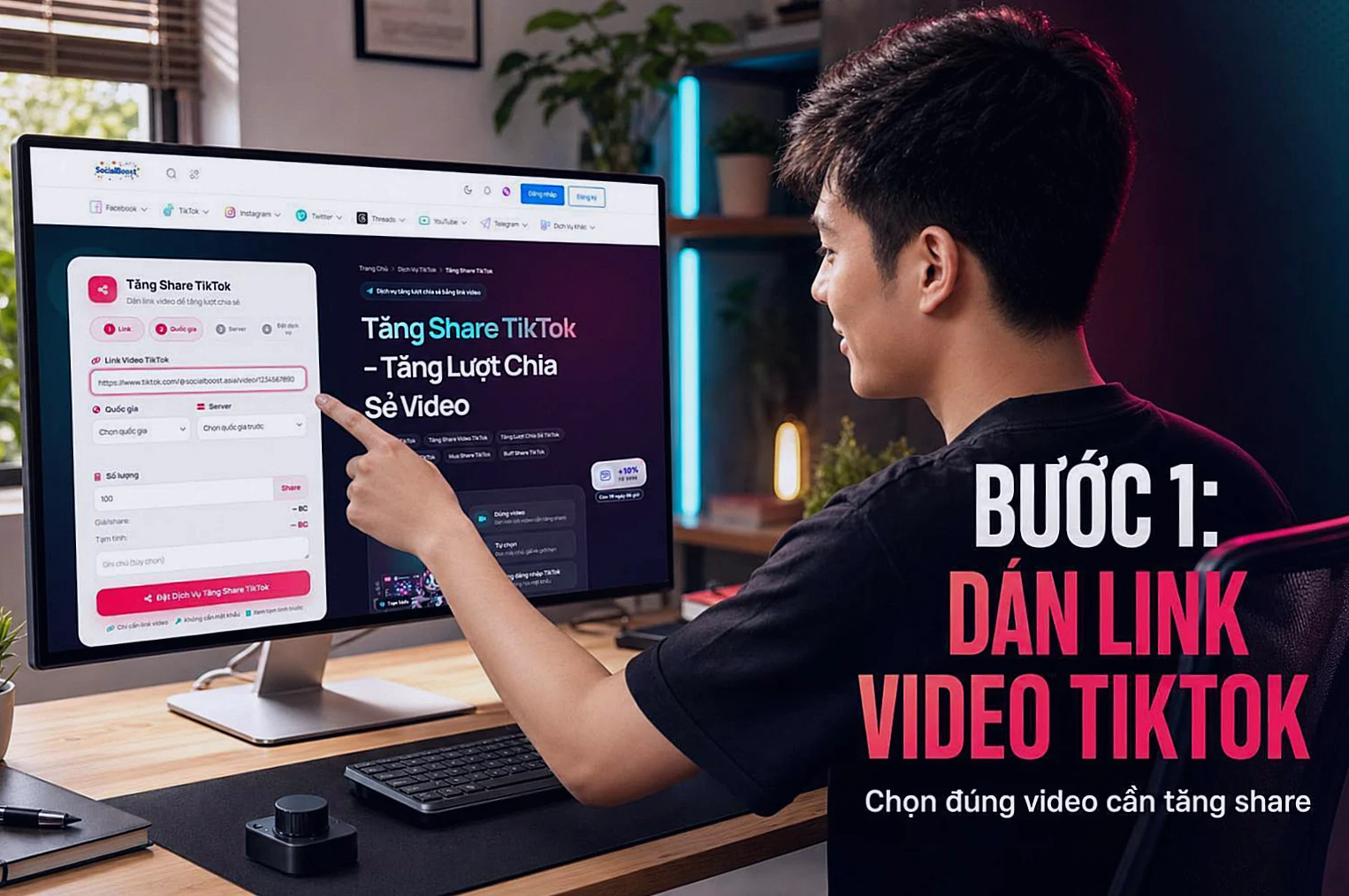 Bước 1 dán link video vào form tăng share TikTok tại Social Boost Asia