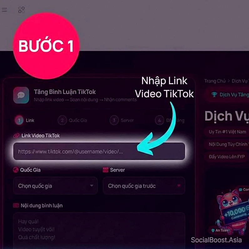 Bước 3 - Nhập link video TikTok cần tăng bình luận