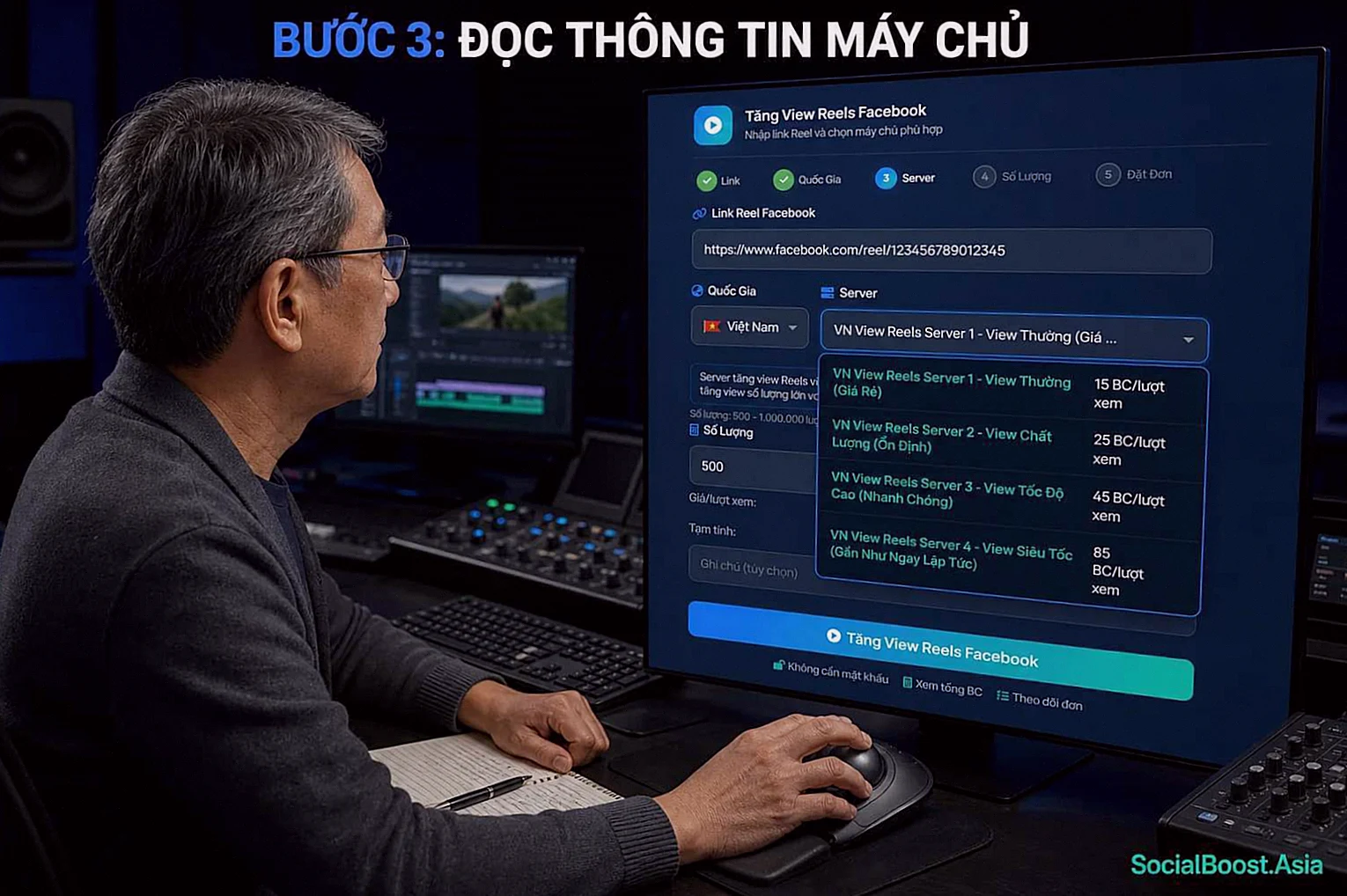 Bước 3: Đọc Thông Tin Và Chọn Máy Chủ khi tăng view Reels Facebook
