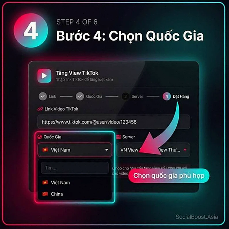 Bước 4 - Chọn Quốc Gia Tăng View TikTok