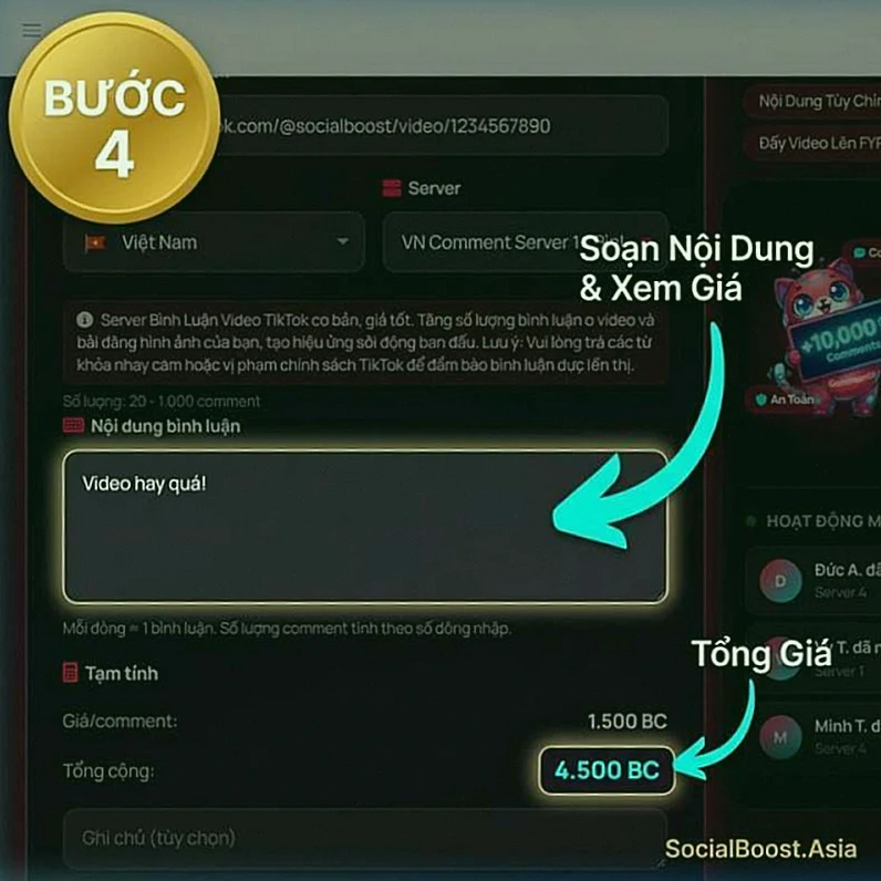 Bước 4 - Soạn nội dung bình luận TikTok và xem giá tạm tính