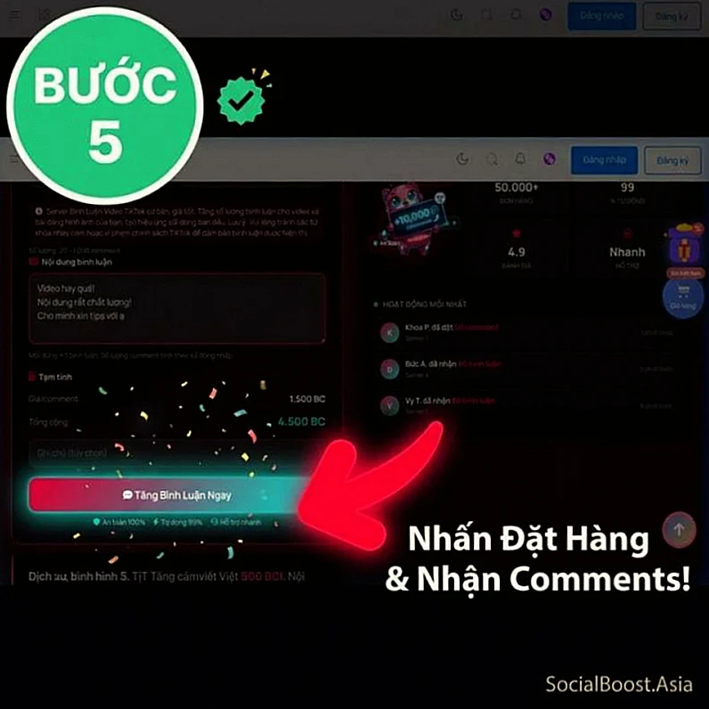 Bước 5 - Xác nhận đặt hàng tăng bình luận TikTok thành công