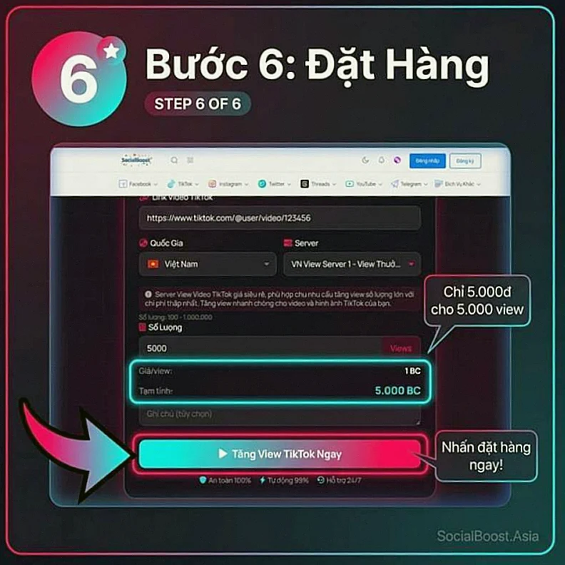 Bước 6 - Đặt Hàng Tăng View TikTok