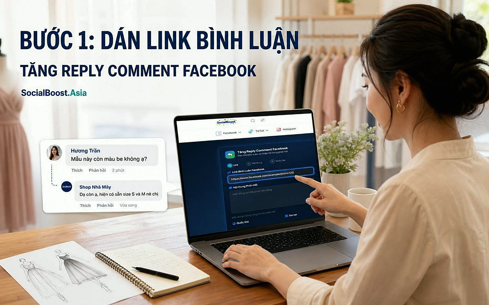 Dán link bình luận Facebook cần tăng phản hồi trên Social Boost Asia