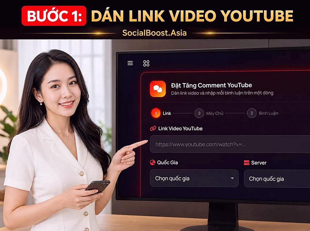 Dán liên kết video để đặt dịch vụ tăng bình luận YouTube